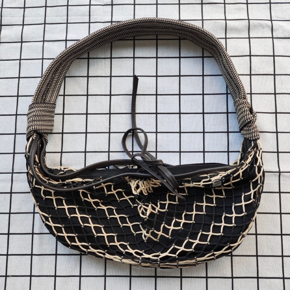 Lemaire Black and Cream Woven Shoulder Bag